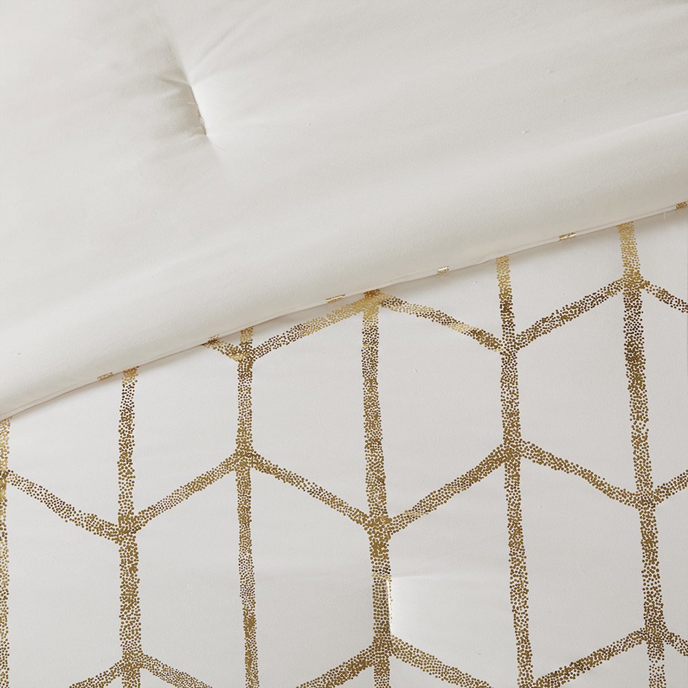 Raina Metallic Printed Comforter Set, Ivory/Gold color. Picture 2