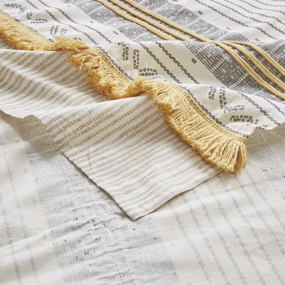 Cotton Stripe Printed Shower Curtain with Tassel. Picture 3