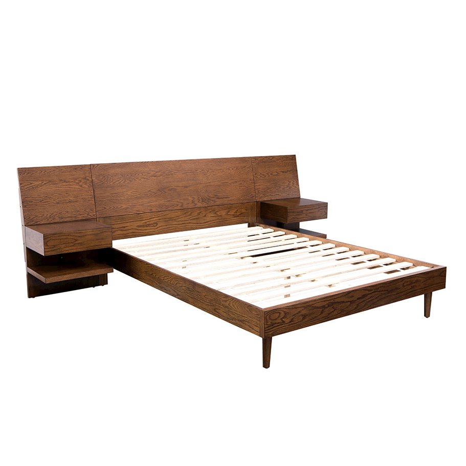 Clark Bed with 2 Nightstands, Pecan color. Picture 5