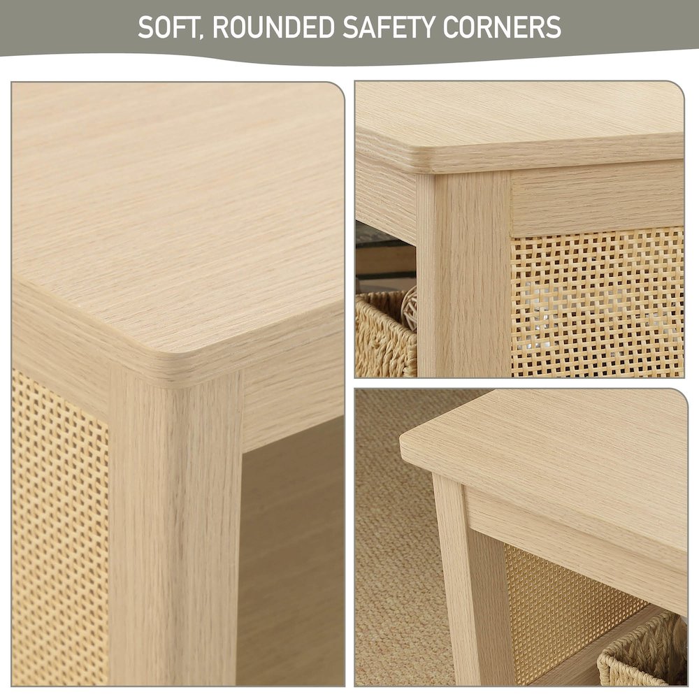 2-Tier Coffee Table with Rattan Sides & Spacious Open Shelf Storage. Picture 5