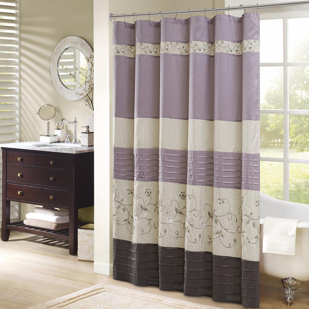 Faux Silk Embroidered Floral Shower Curtain. Picture 3