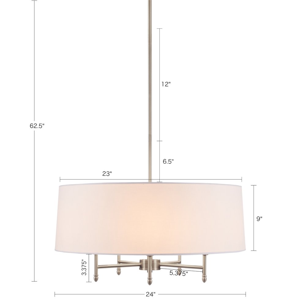 5-Light White Drum Shade Chandelier. Picture 1