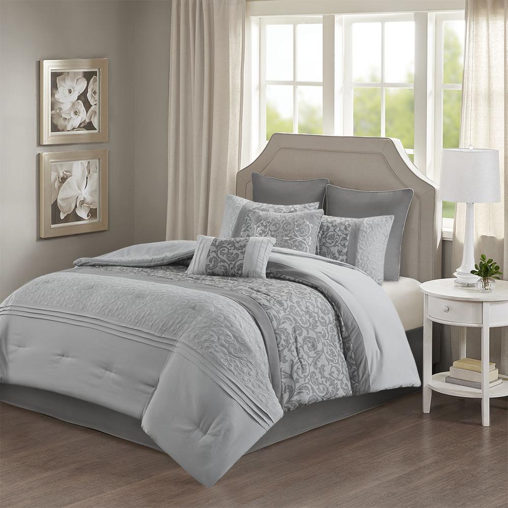 Ramsey Embroidered 8 Piece Comforter Set, Grey color. Picture 4