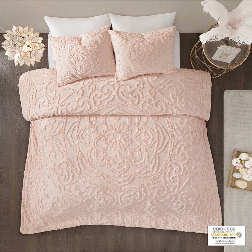 3-Piece Tufted Cotton Chenille Medallion Duvet Cover Set. Picture 4