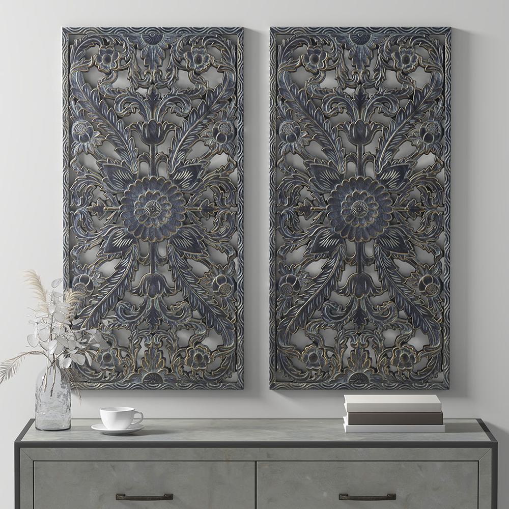 Distressed Carved Wood 2-piece Wall Decor Set. Picture 2
