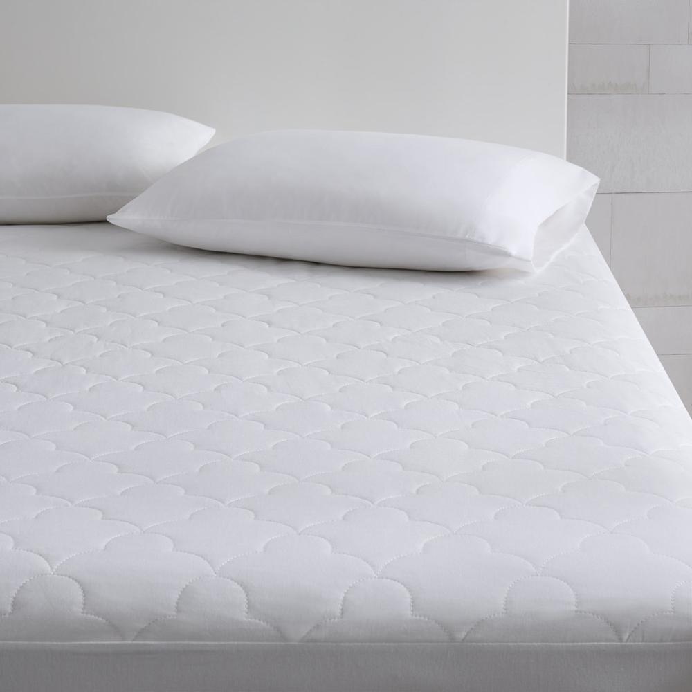 All Natural Cotton Percale Quilted Mattress Pad, White color. Picture 3