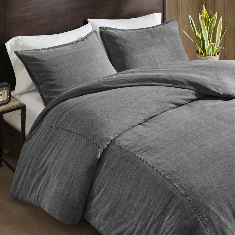 Hudson Twill Washed Duvet Set, Grey color. Picture 5