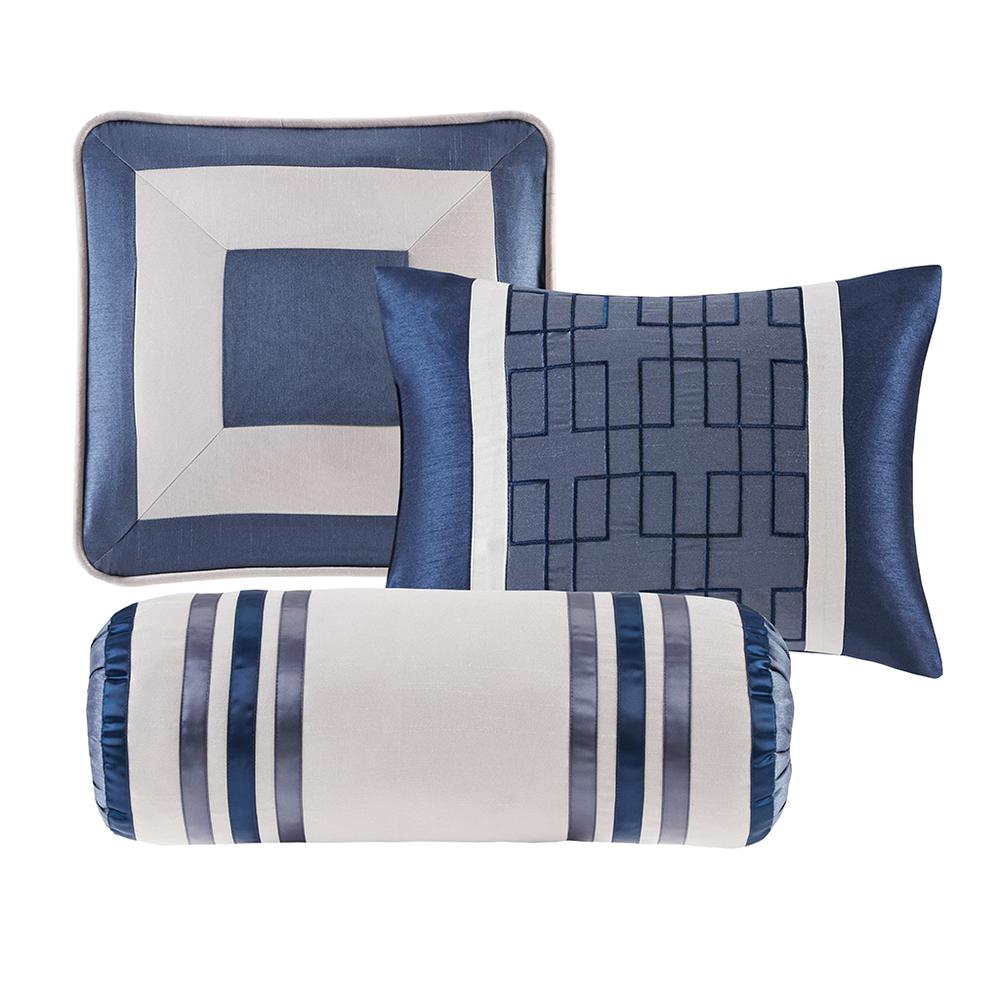 Genevieve 7 Piece Comforter Set, Navy color. Picture 1