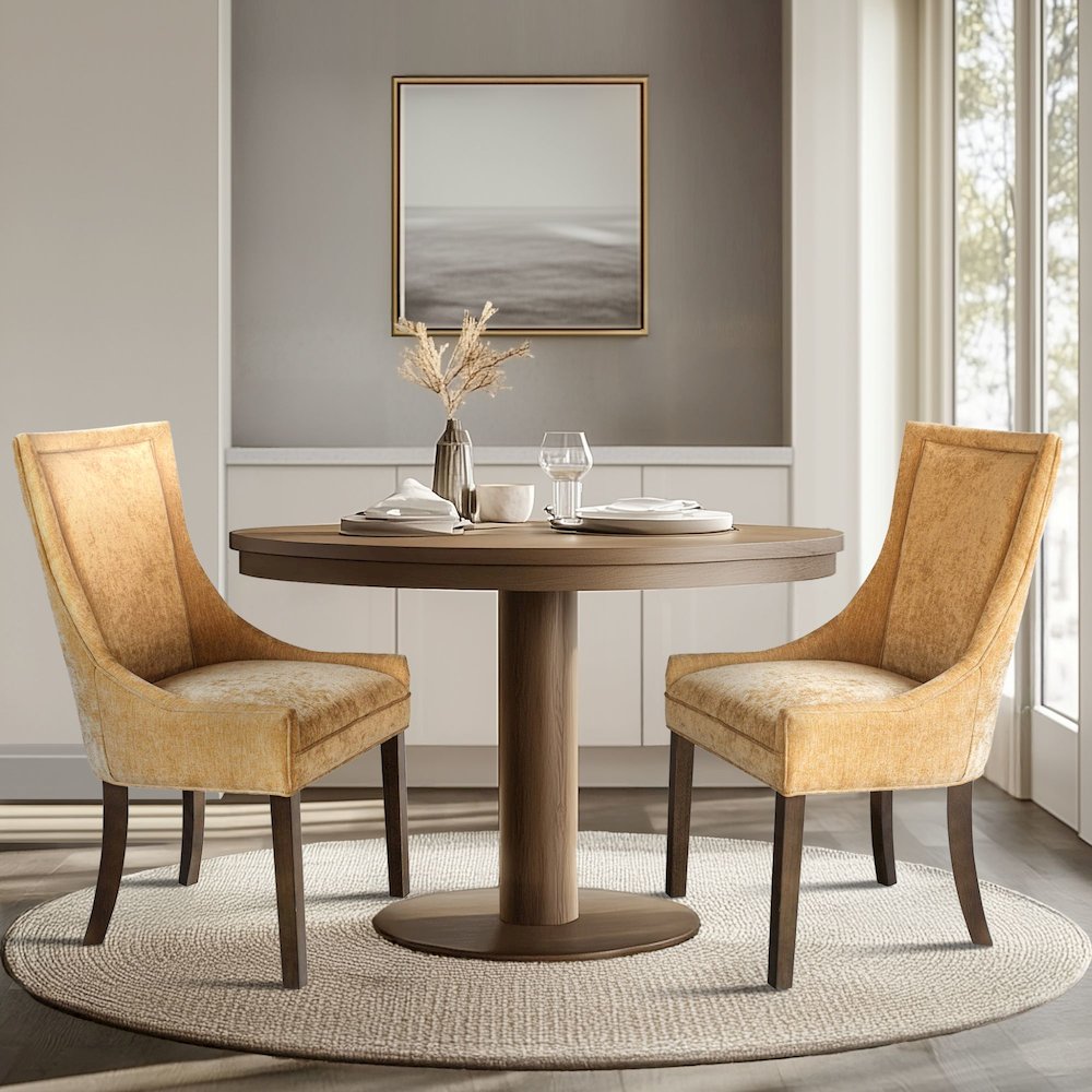 Ultra Upholstered Dining Side Chairs with wood legs (Set of 2). Picture 2