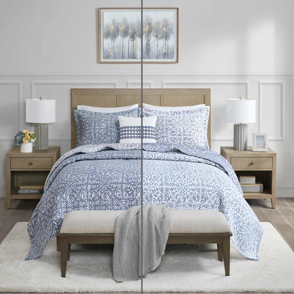 4 Piece Oversized Reversible Matelasse Quilt Set with Throw Pillow. Picture 5