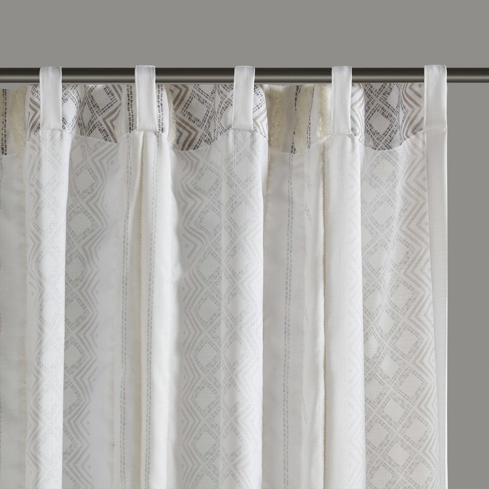 Ebby 2pk Poly Printed Curtain Panel with Tufted Stripe in White/Taupe Color. Picture 5