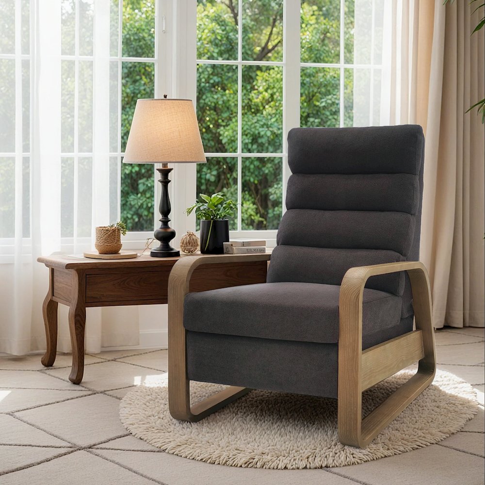 Jordan Wood framed push back Recliner, Grey color. Picture 5