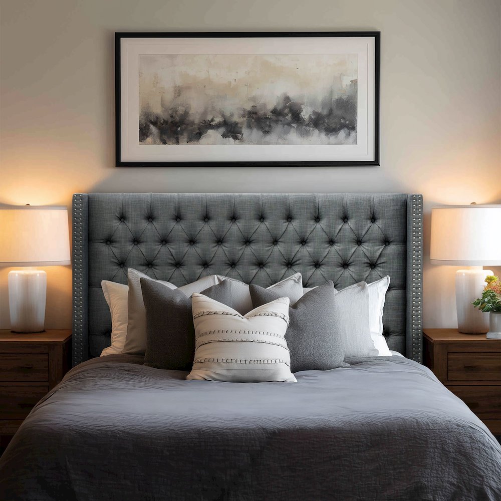 Amelia Upholstered Wingback Headboard with Button Tufting & Nailhead Trim. Picture 4