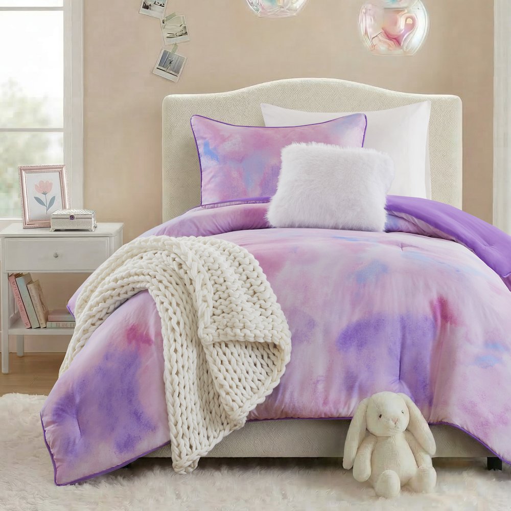Cassiopeia Watercolor Tie Dye Printed Comforter Set with Throw Pillow. Picture 1