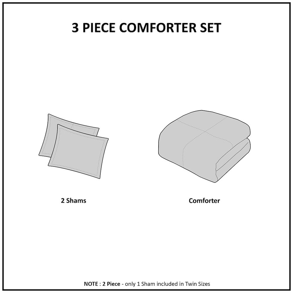 3 Piece Tufted Cotton Chenille Damask Comforter Set. Picture 2