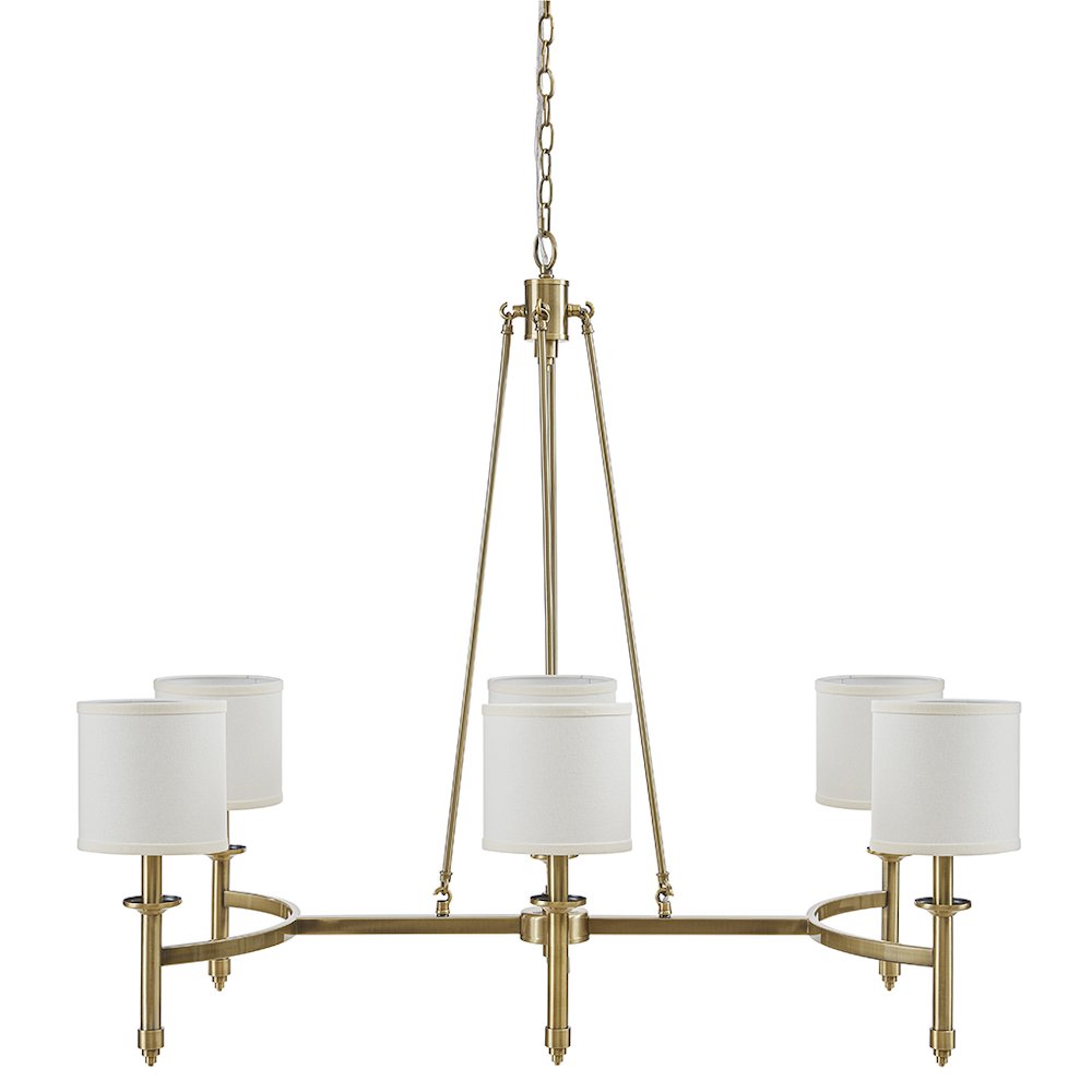 Elegenza 6-light Chandelier with Fabric Drum Shades in Antique Gold Color. Picture 1