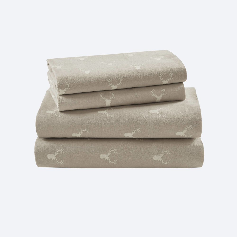 Flannel 100% Cotton Flannel Printed Sheet Set, Stag Head color. Picture 1
