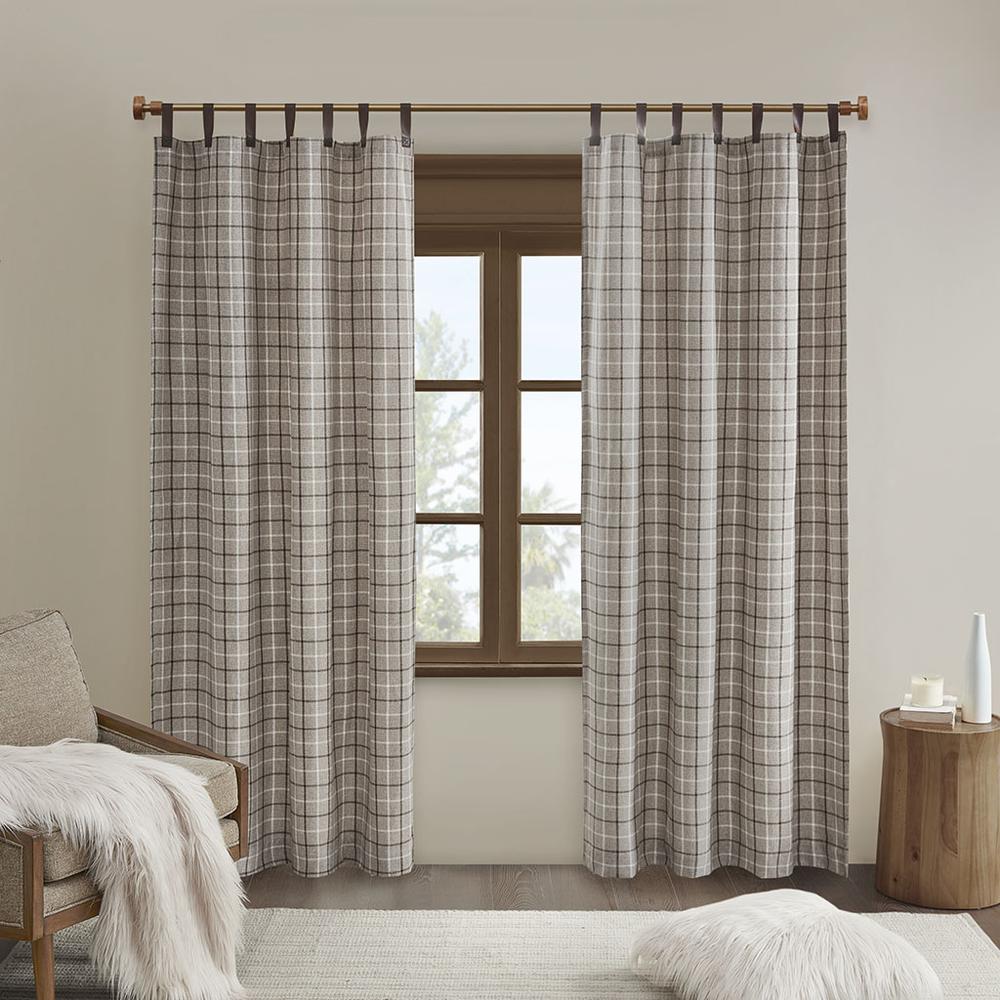 Plaid Faux Leather Tab Top Curtain Panel with Fleece Lining. Picture 4
