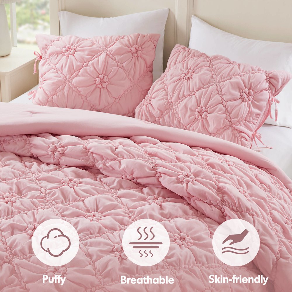 Lily 3PCS Comforter Set, Pink color. Picture 4