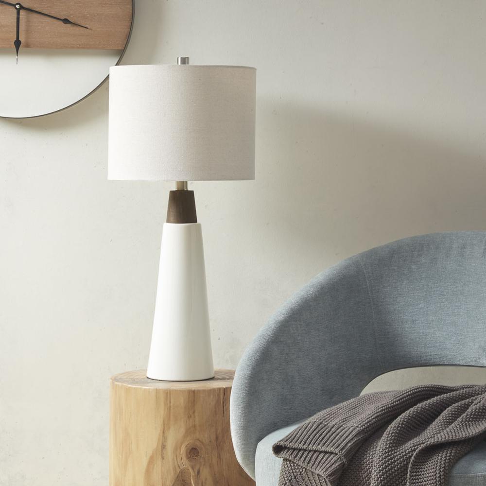 Triangular Ceramic and Wood Table Lamp. Picture 4
