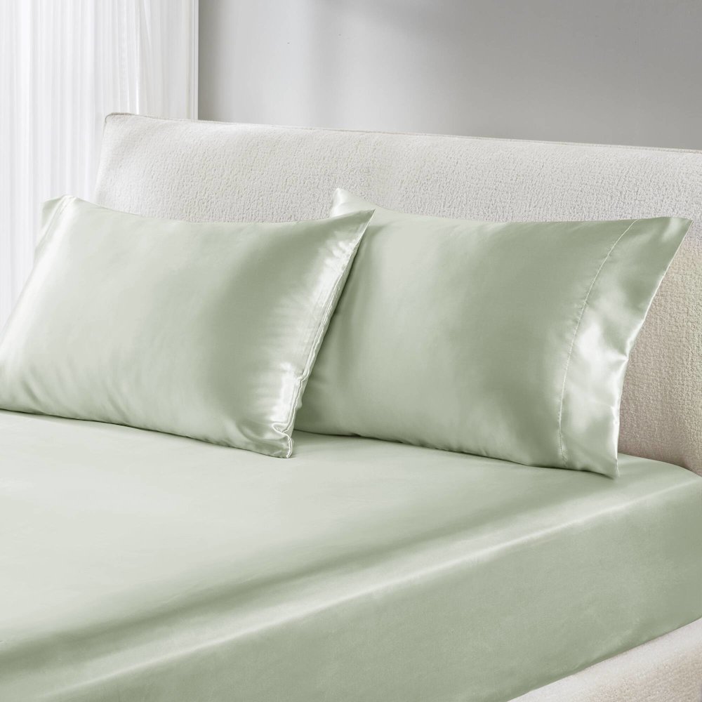 Satin Luxury 2 PC Pillowcases in Sage. Picture 1