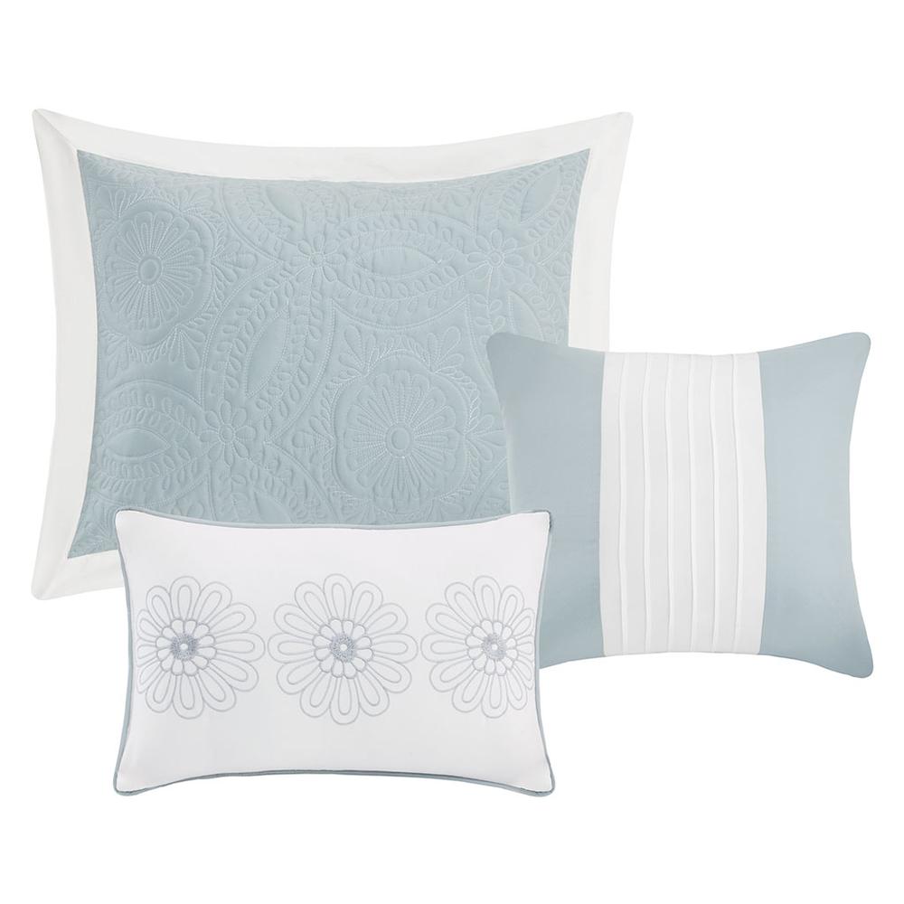 Ashbury 5 Piece Reversible Bedspread Set, Blue color. Picture 3