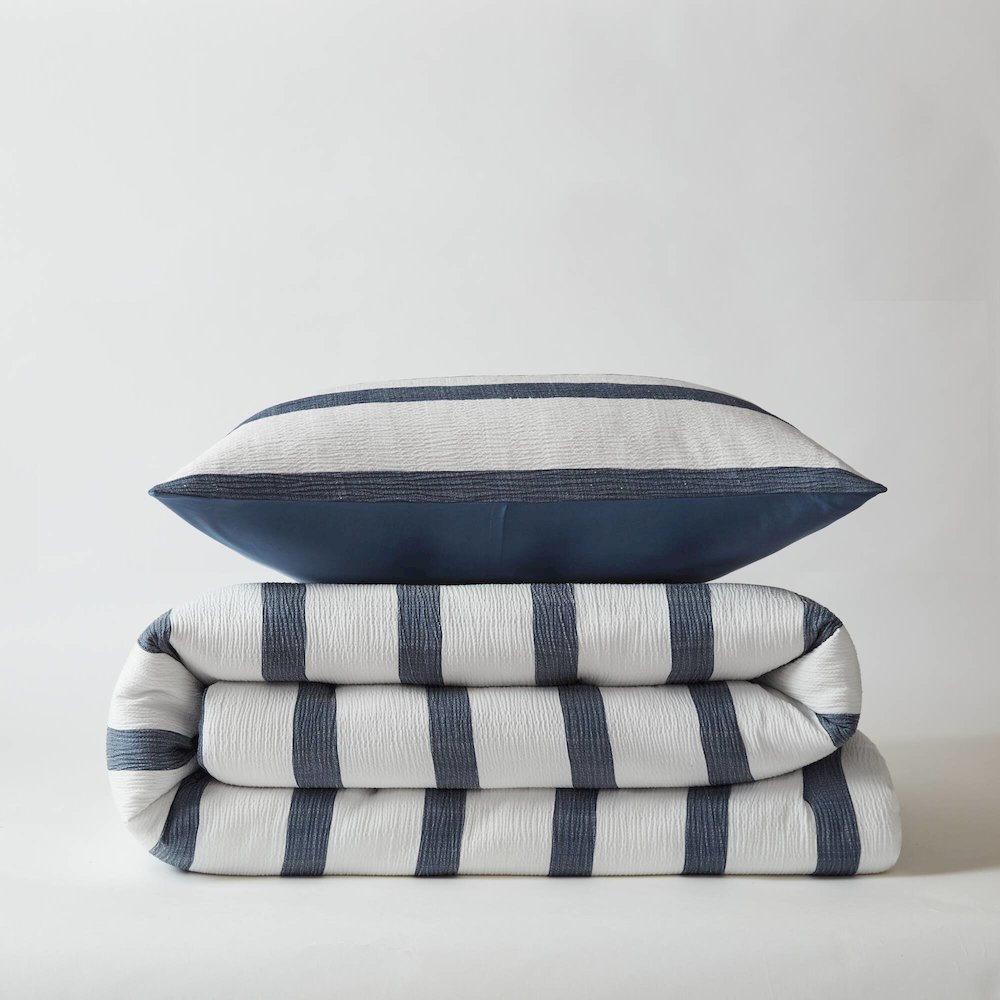 Merritt Yarn-dyed striped comforter, Blue color. Picture 2