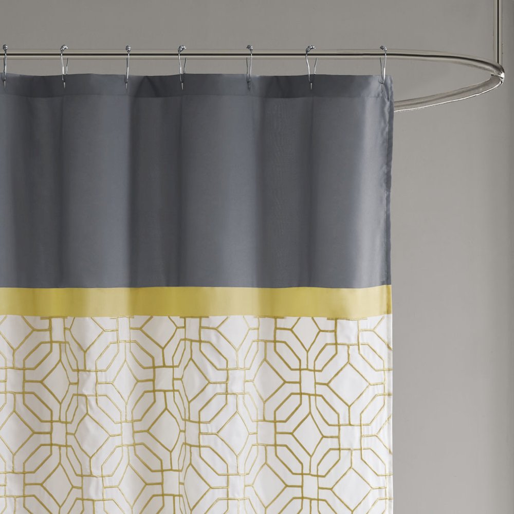 Embroidered and Pieced Shower Curtain. Picture 3