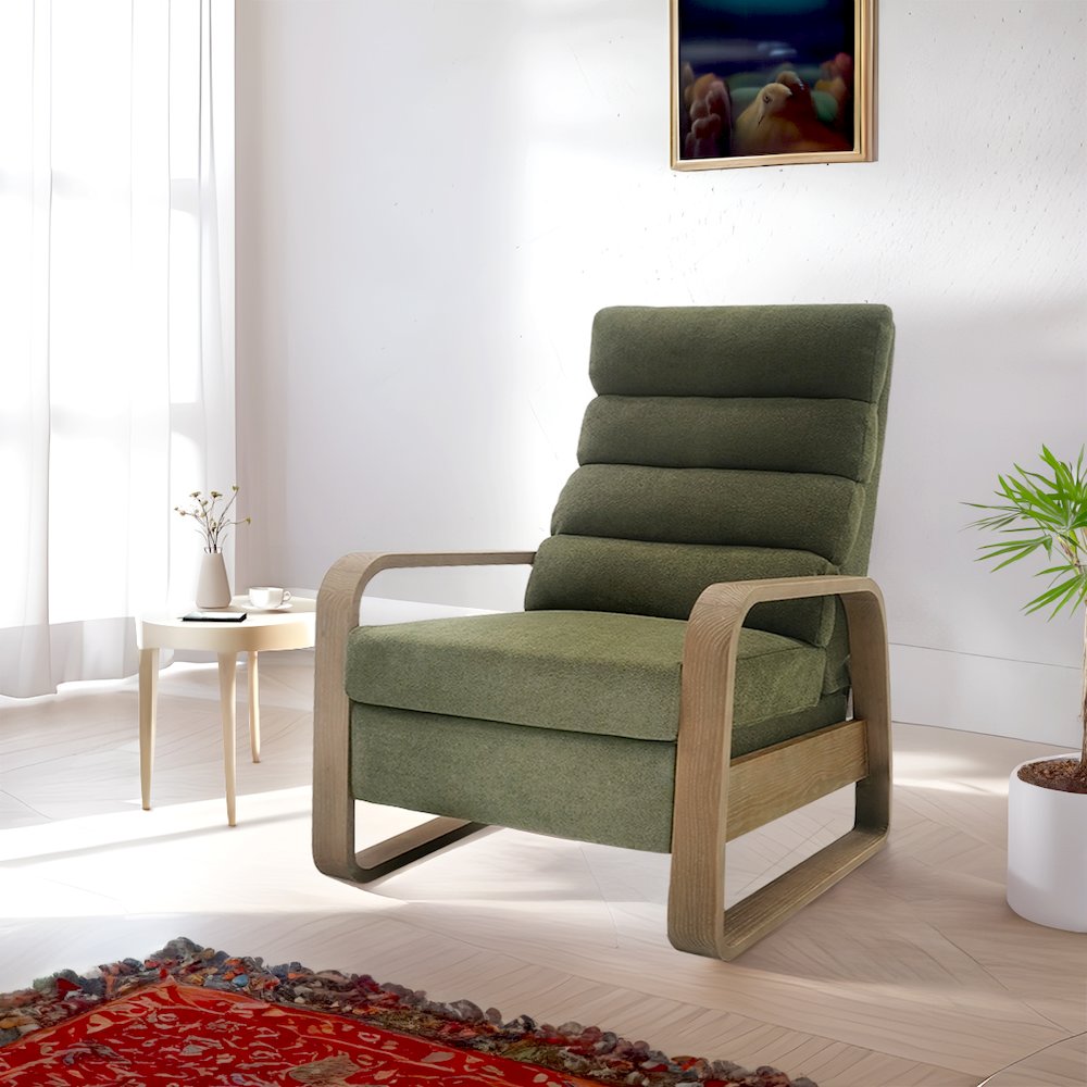Jordan Wood framed push back Recliner in Green. Picture 5