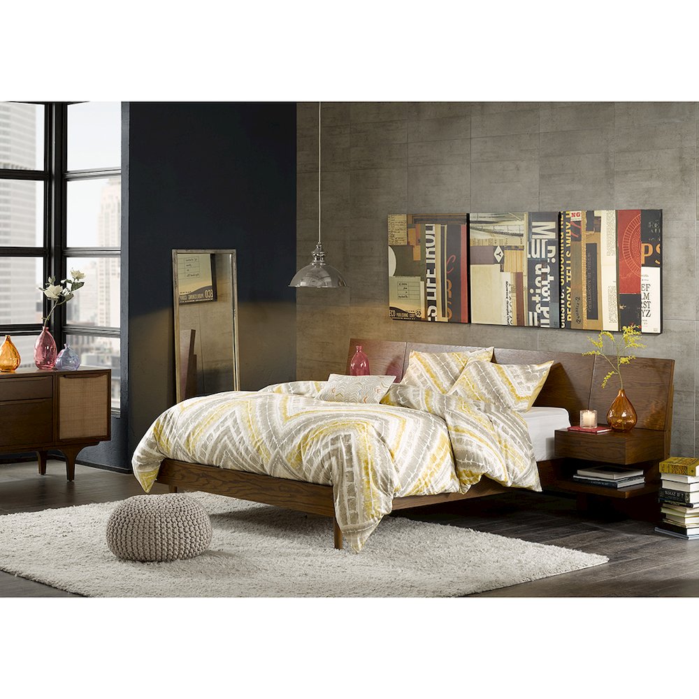 Clark Bed with 2 Nightstands, Pecan color. Picture 1