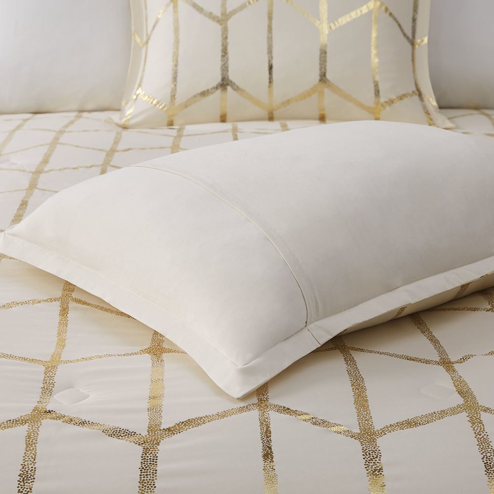 Raina Metallic Printed Comforter Set, Ivory/Gold color. Picture 3