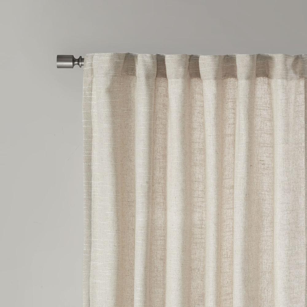 Faux Linen Rod Pocket and Back Tab Fleece Lined Curtain Panel. Picture 3