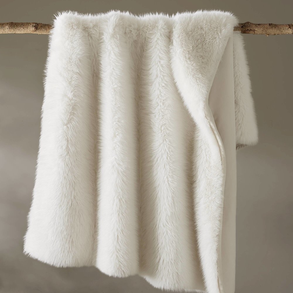 Botswana Animal Print Faux Fur Throw Blanket, Polar Bear color. Picture 4