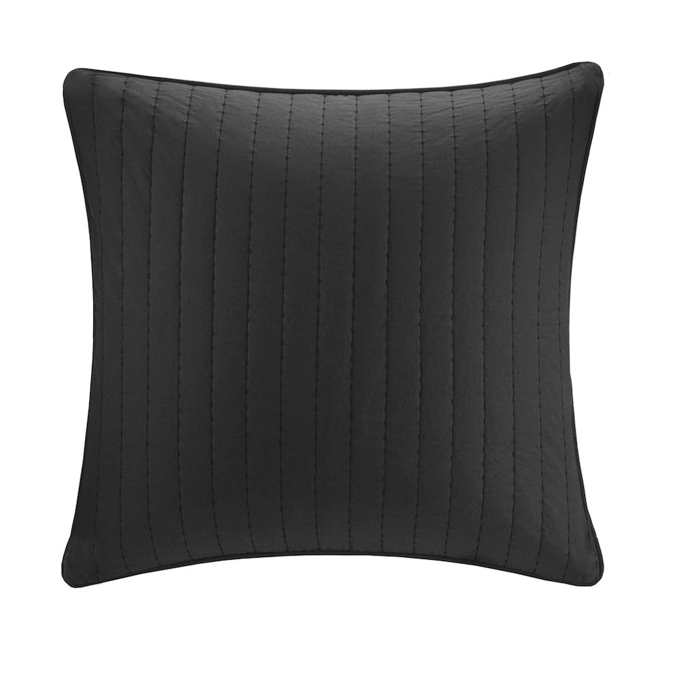 Camila Cotton Quilted Euro Sham, Black color. Picture 3