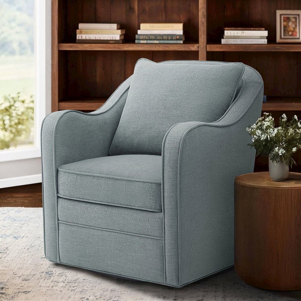 Brianne Upholstered Swivel Curved Armchair. Picture 4