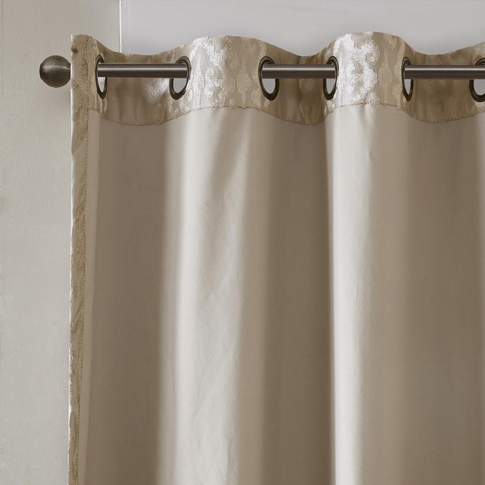Knitted Jacquard Damask Total Blackout Grommet Top Curtain Panel Pair. Picture 4