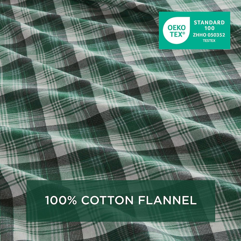 Cotton Flannel Sheet Set in Green Plaid. Picture 4
