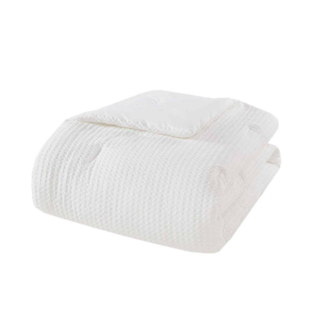 Mina Waffle Weave Textured Comforter Set, White color. Picture 2