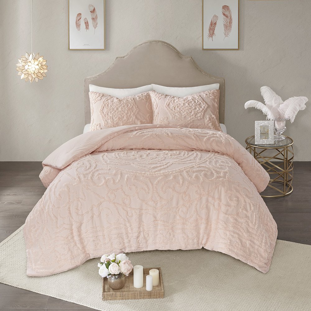 3-Piece Tufted Cotton Chenille Medallion Comforter Set. Picture 5