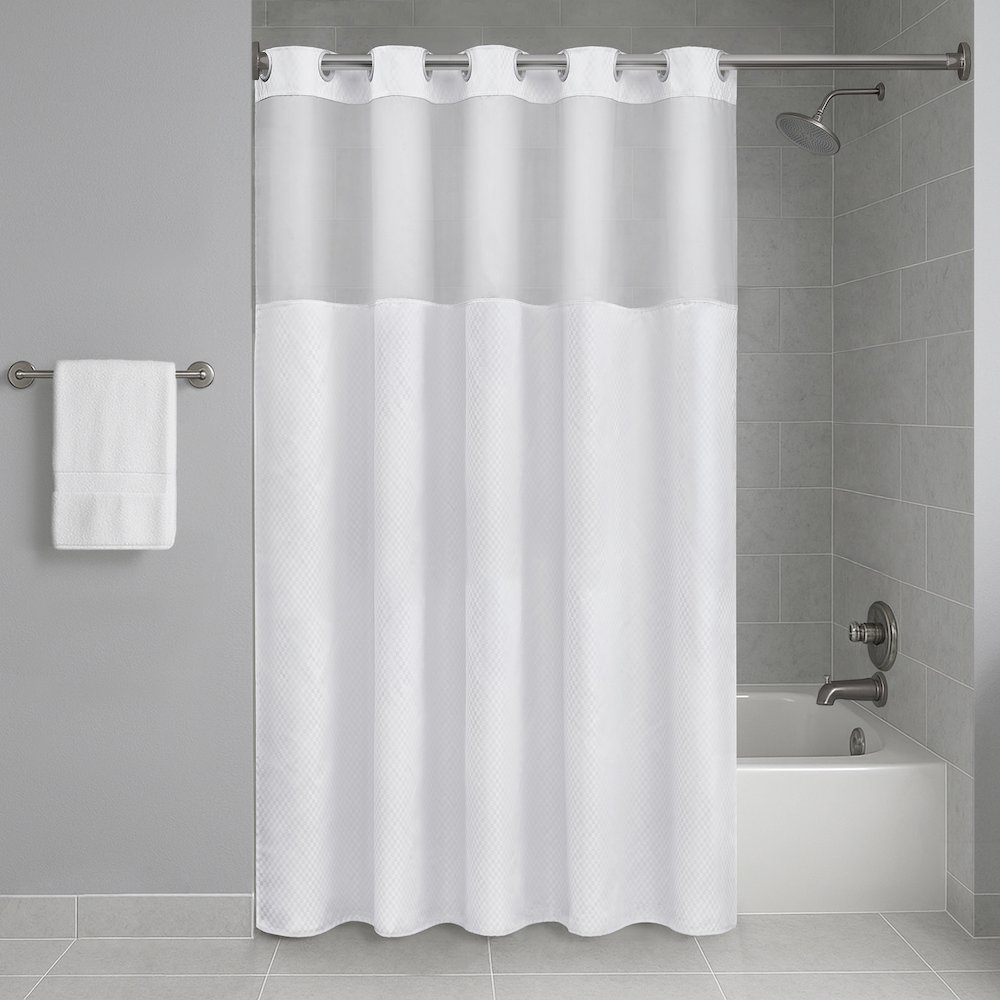 Plain Weave Essential Shower Curtain - Pindot. Picture 1