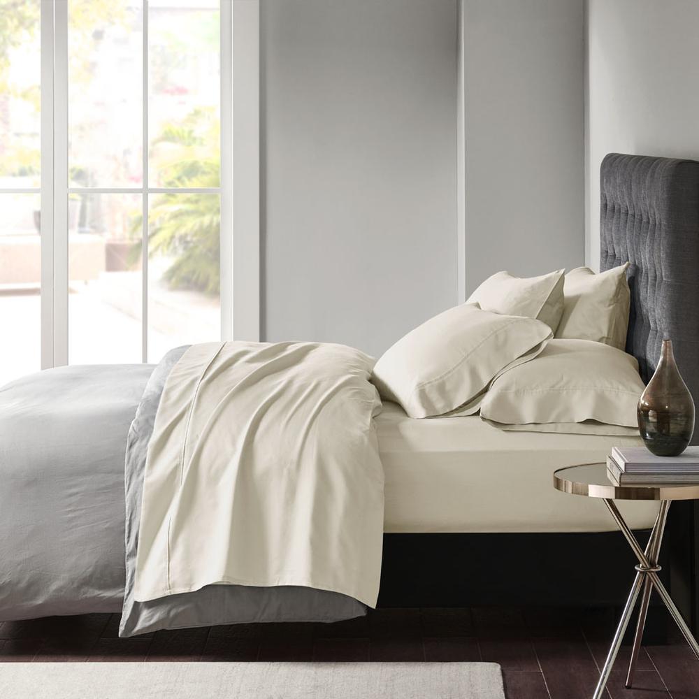 800 Thread Count Cotton Blend Sateen Sheet Set, Ivory color. Picture 4
