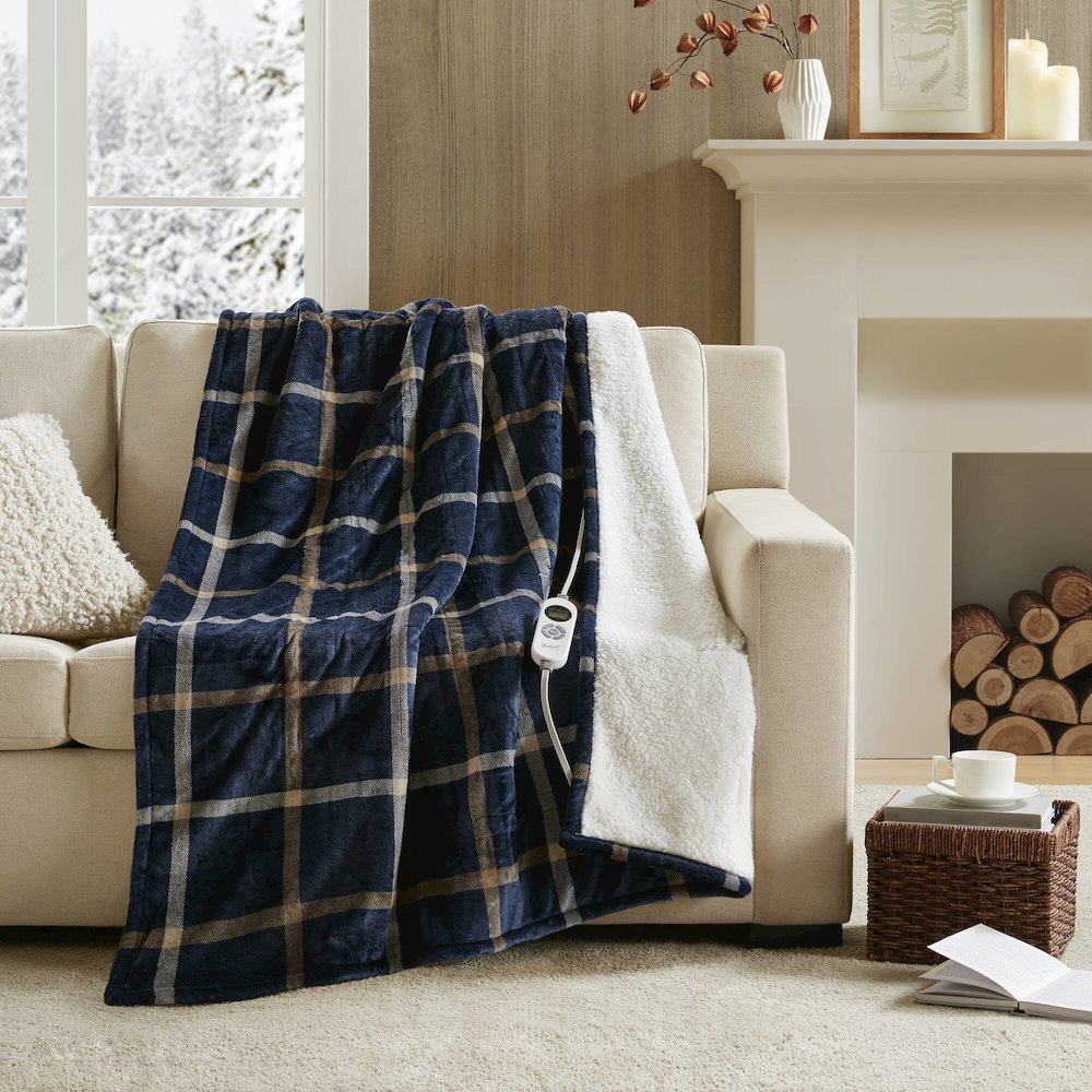 Print Plush to Sherpa Heated Throw. Picture 1