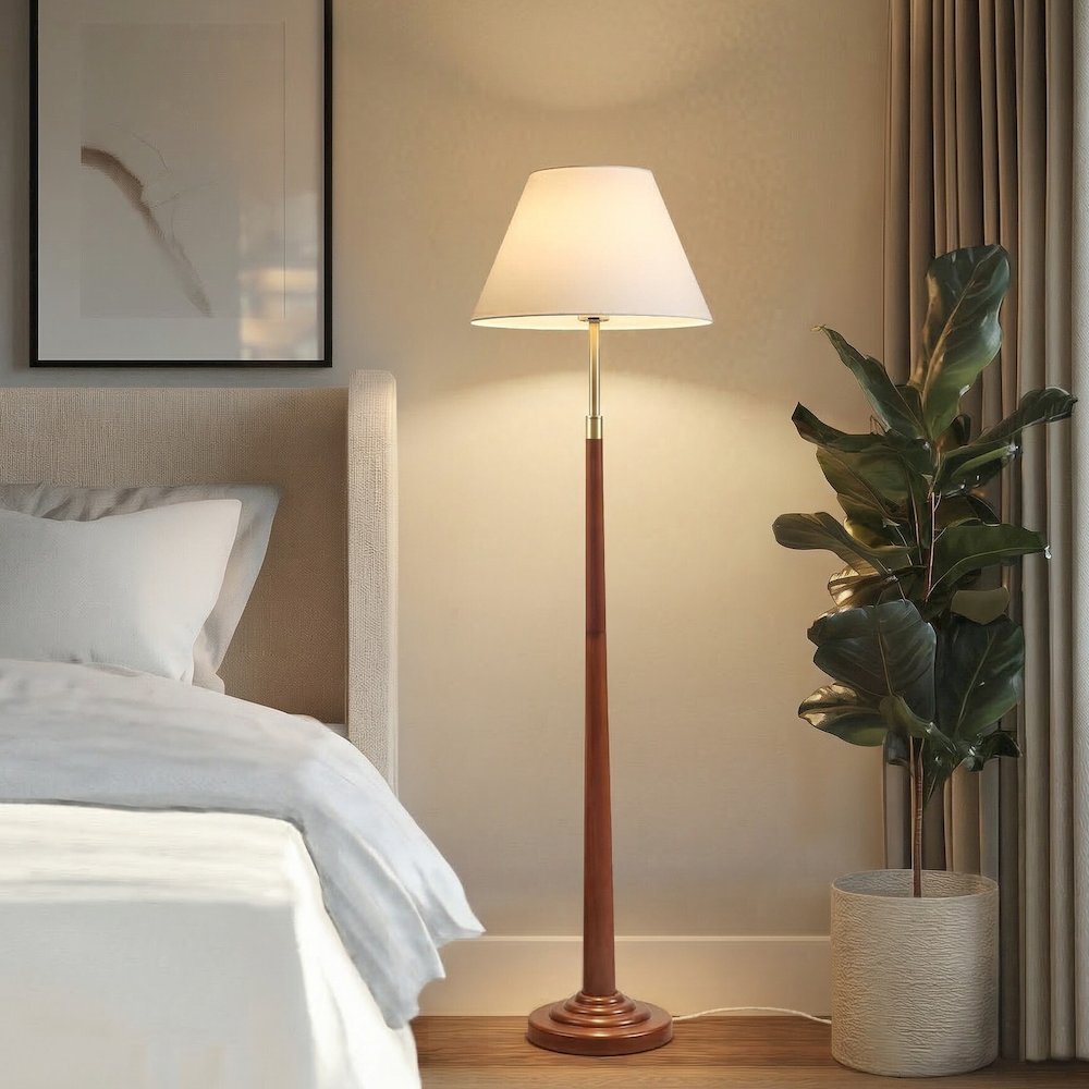 Verla Tapered Faux Wood Dimmable Floor Lamp. Picture 2