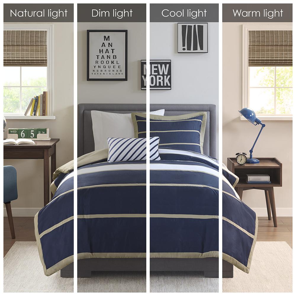 Ashton Duvet Cover Set, Khaki/Navy color. Picture 2