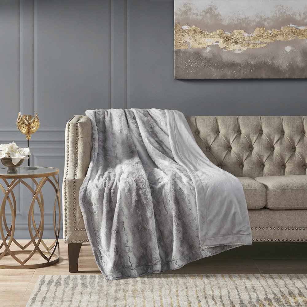 Zuri Faux Fur Throw, Grey color. Picture 1