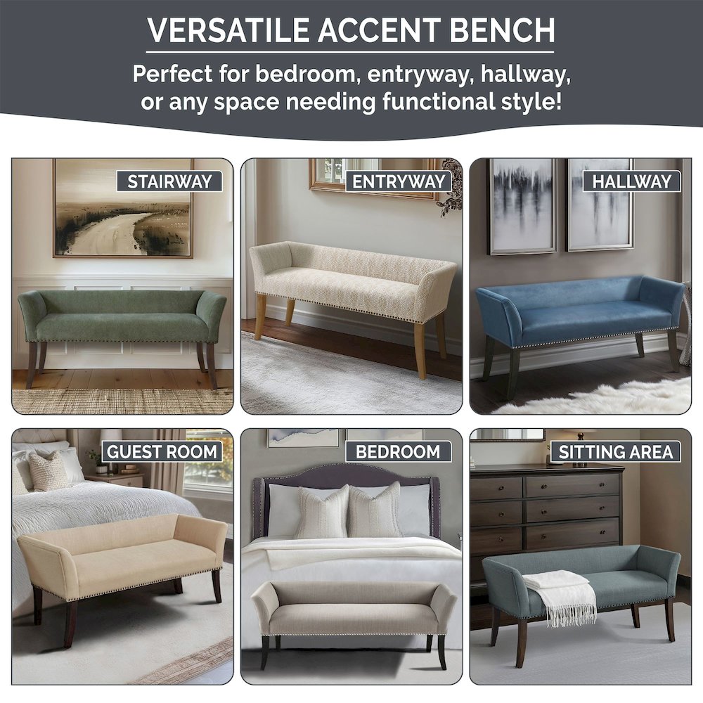 49.5" Upholstered Bench with Back & Wood Legs. Picture 3