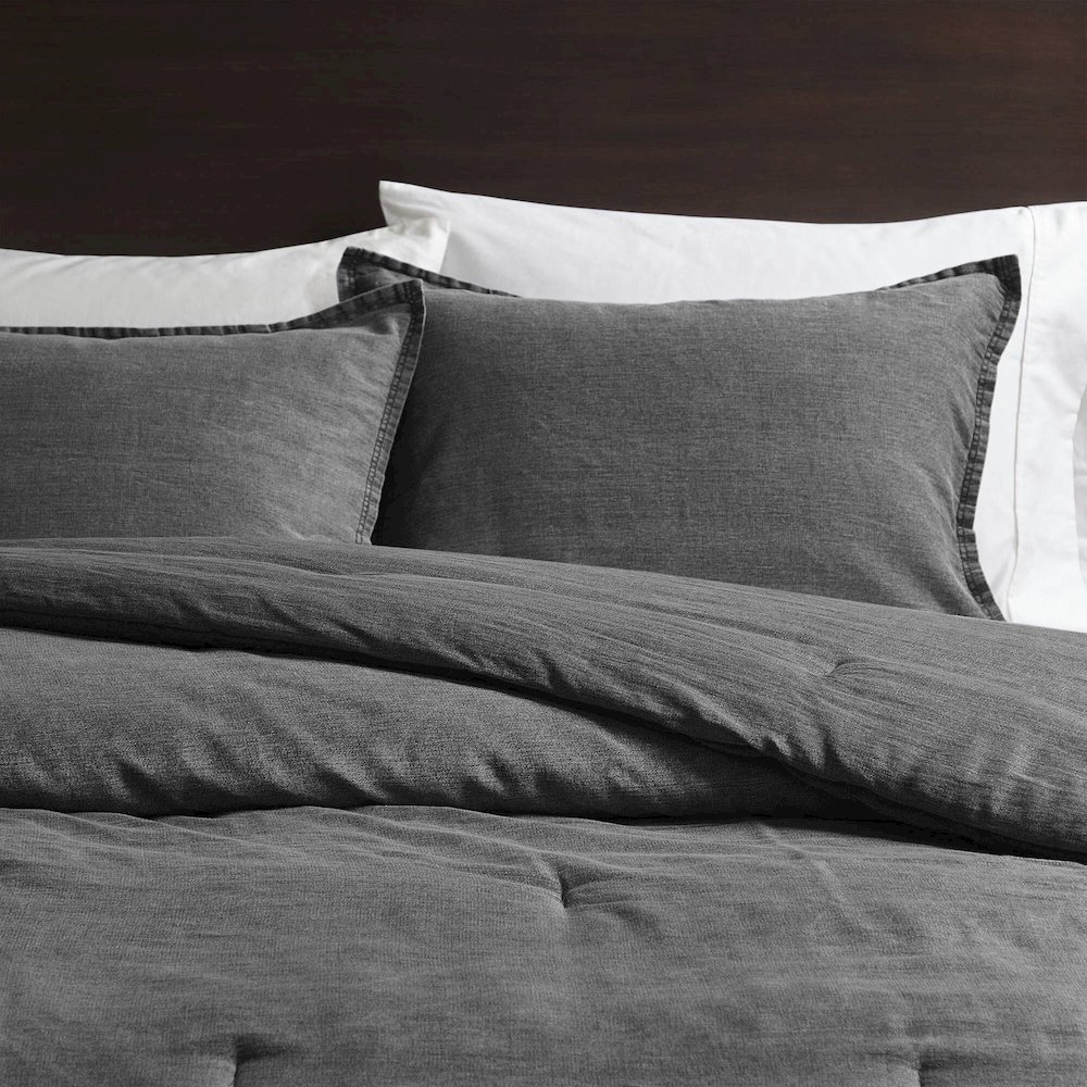 Hudson Twill Washed Comforter Set, Grey color. Picture 2