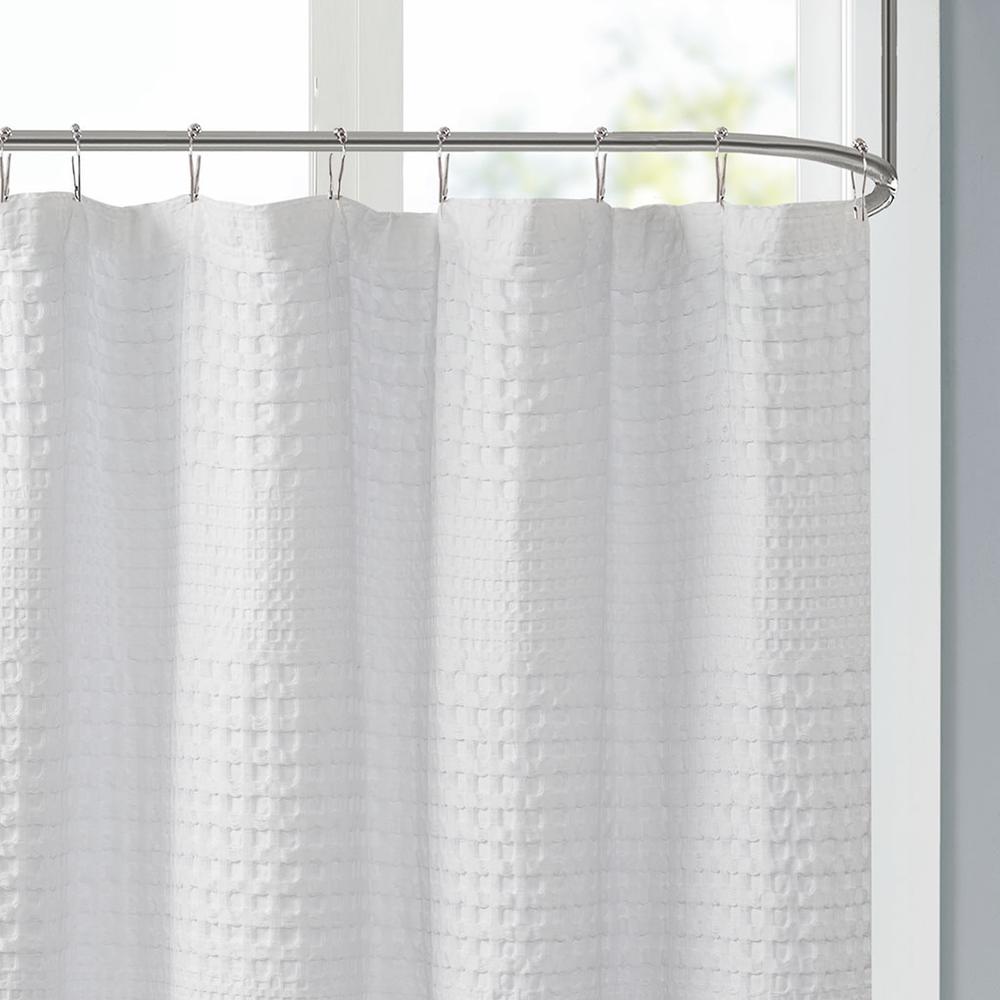 Super Waffle Textured Solid Shower Curtain. Picture 3