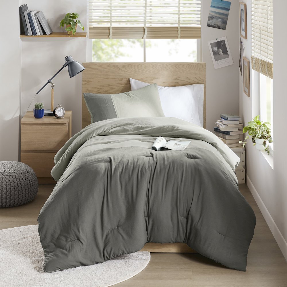 Miro Soft Washed Color Block Comforter Set, Grey color. Picture 4