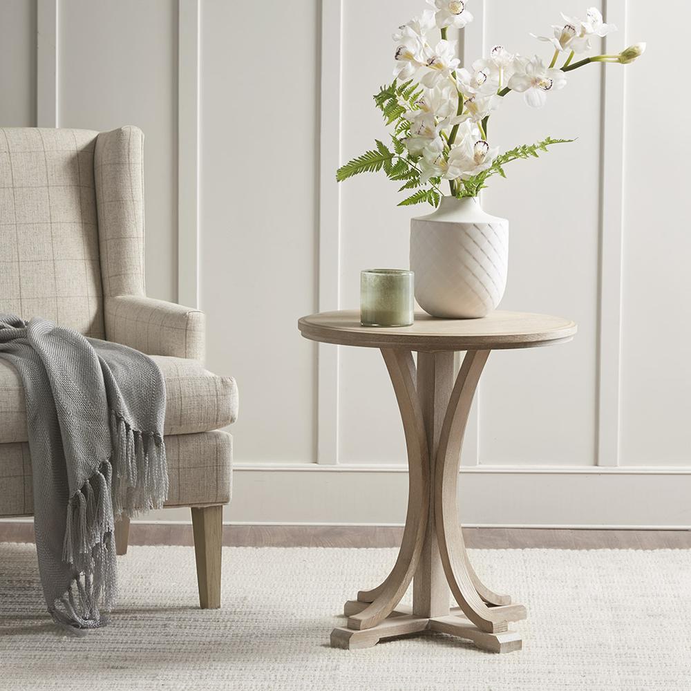 Fatima Round Accent Table, Reclaimed Wheat color. Picture 3